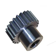 Steel mechanical gear with straight teeth.